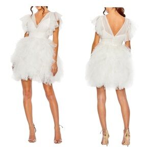Mac Duggal 20505 White Tiered Tulle Mini Dress Size 6 NWT